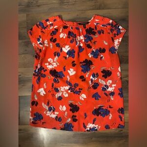 Banana Republic Floral Blouse | Petite Small | Red Blue White | Fall Winter Top